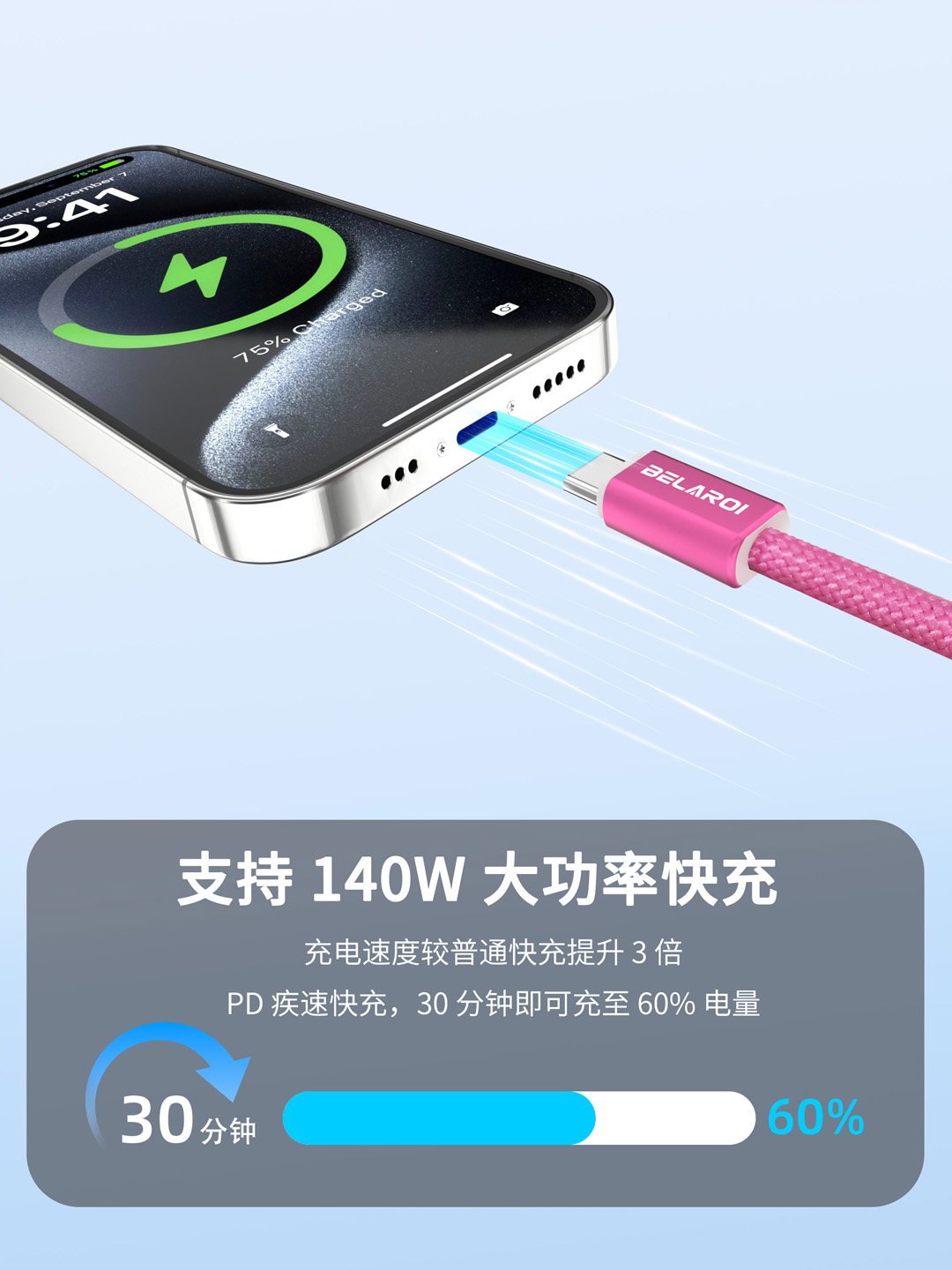 彩色编织磁吸 140W 快充数据线（1.2 米） 4